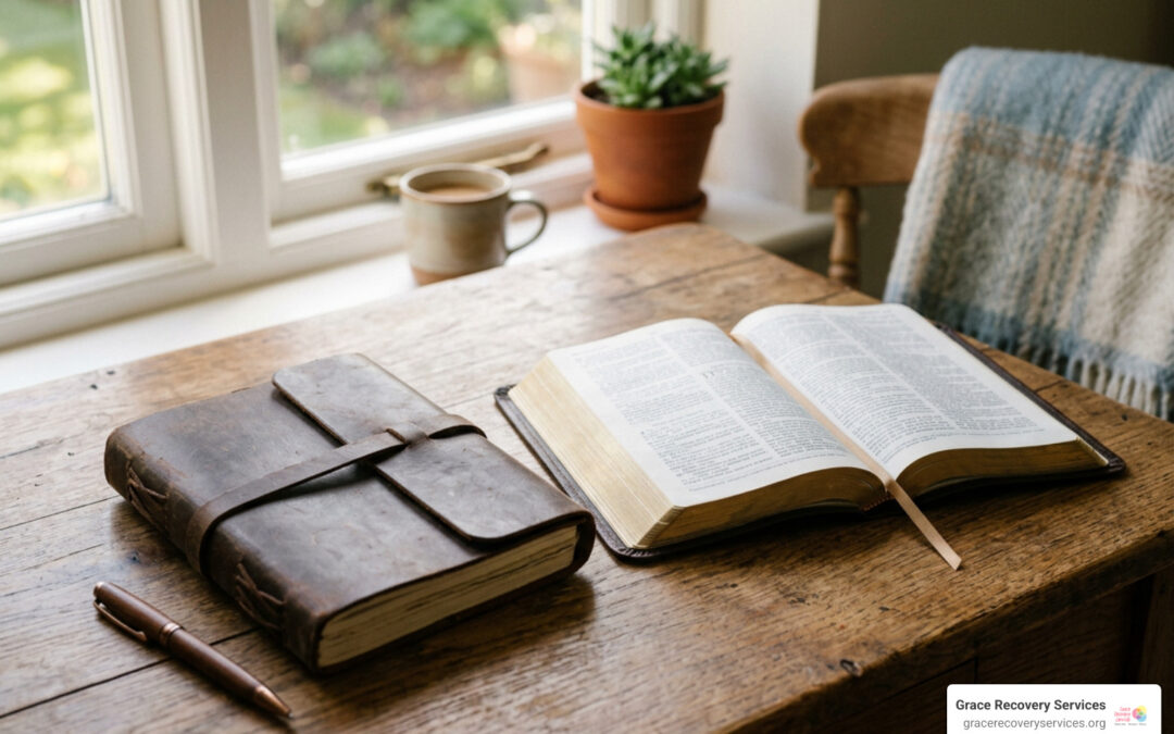 open Bible and recovery journal