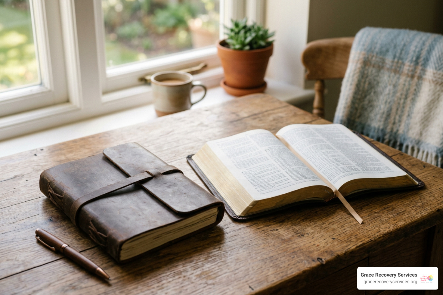 open Bible and recovery journal