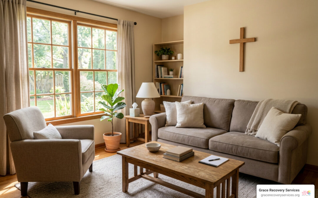 peaceful outpatient counseling room with soft natural sunlight