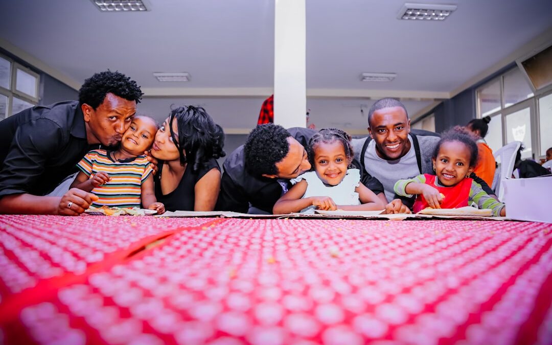 family praying together