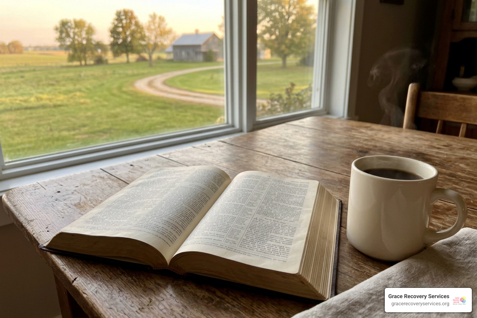 open Bible in peaceful morning light